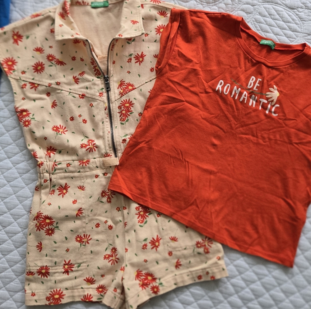 Floral Kids Denim Romper Set 🧡🌼